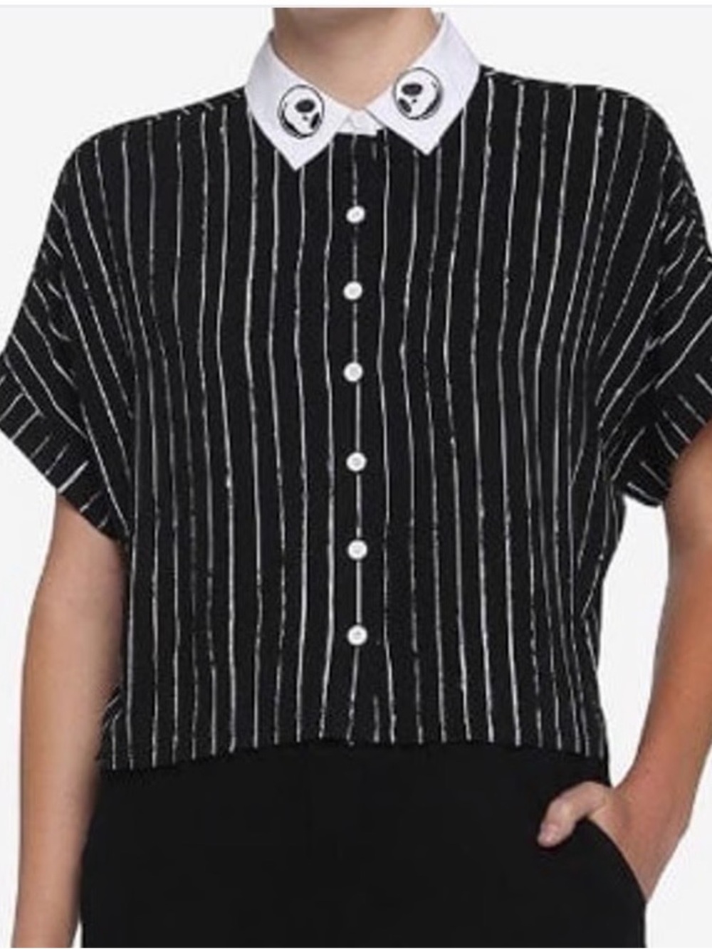 Hot Topic Nightmare Before Christmas Jack Pinstripe Girls Woven Button Up Shirt